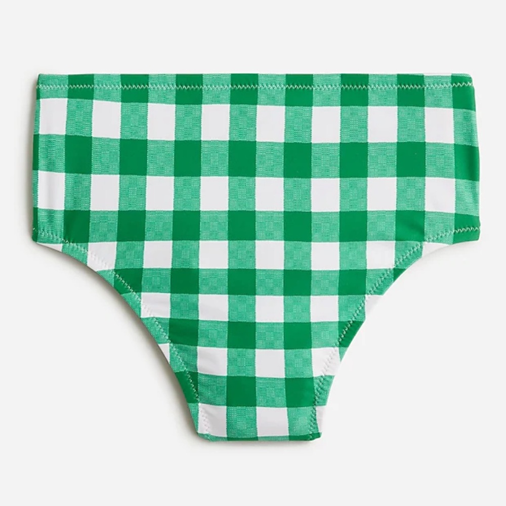 NWT 2x J Crew High Rise Full Coverage Bikini Bottom in Gingham Green & White